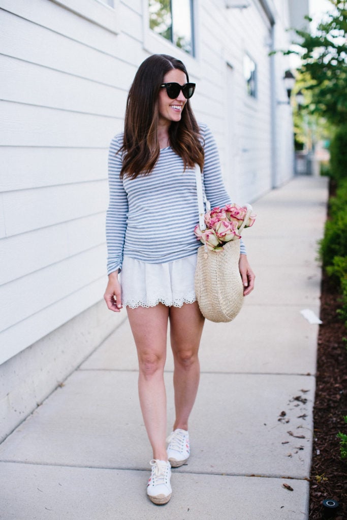 Stripe Tee + Eyelet Shorts