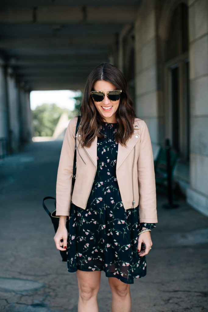 Club Monaco Dress and Madewell Leather Jacket