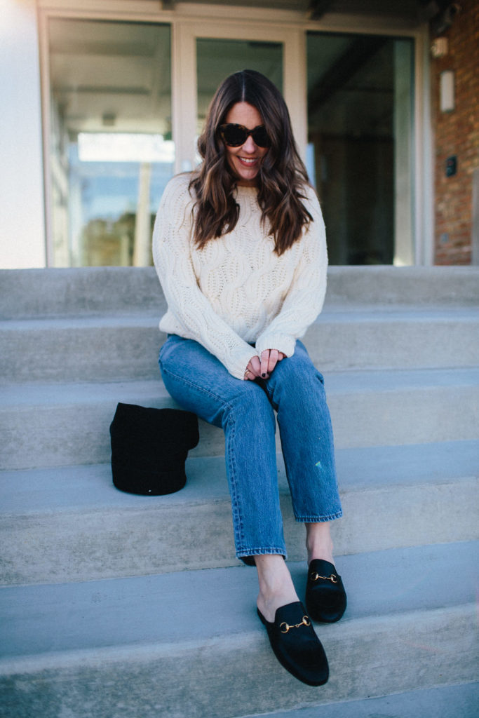 Cable Sweater and Mom Jeans