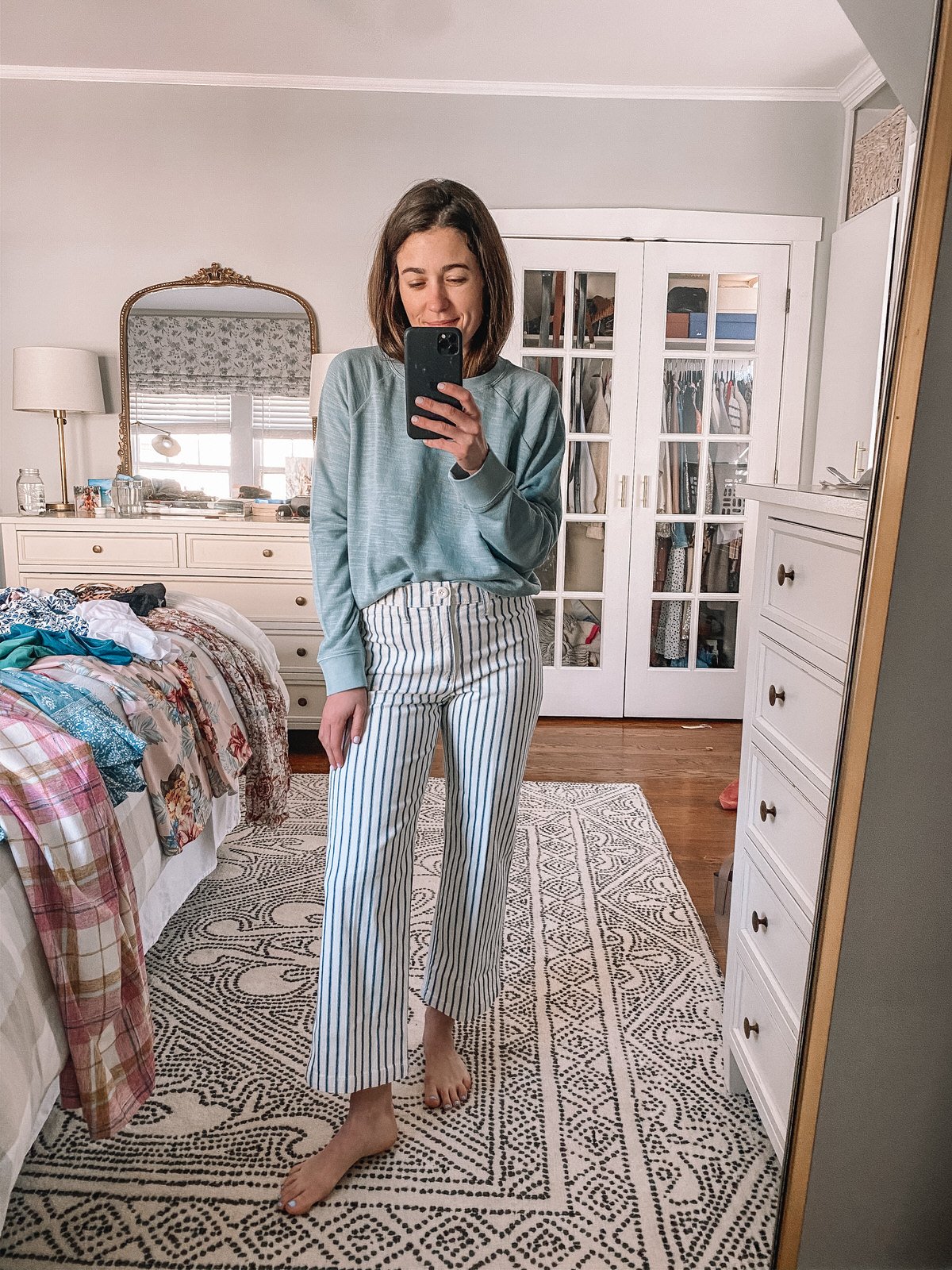 Familiar striped top flared dress - Black Patterned leggings