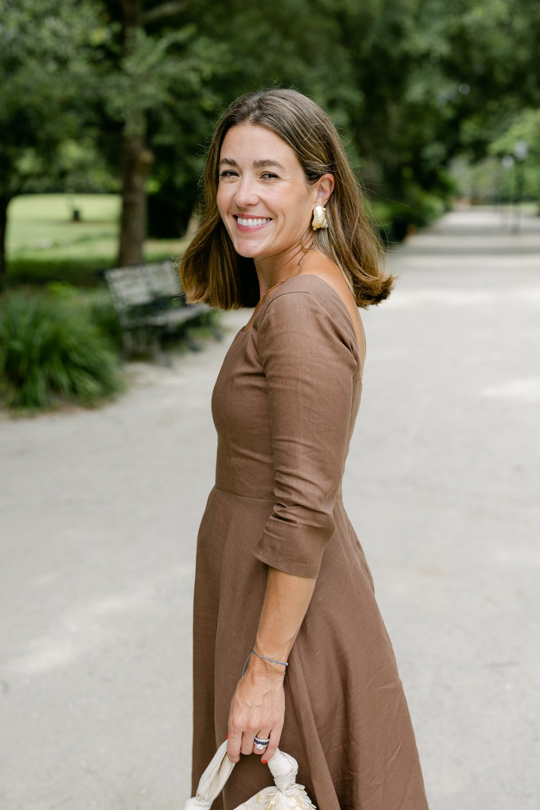 Liz Adams x Fanm Mon Collection, gorgeous brown linen dress with embroidery