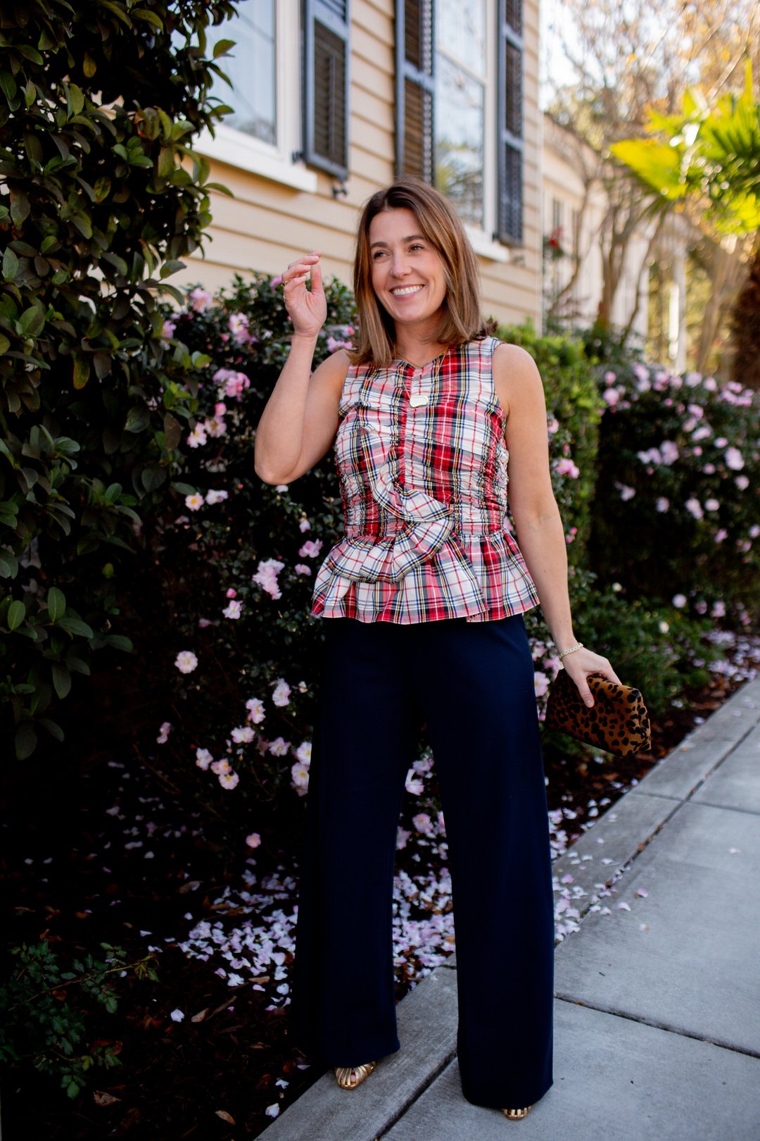 Hunter bell tartan ruffle top, La ligne Colby pant